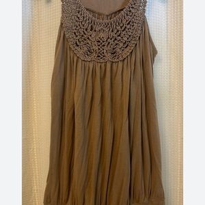 Twentyone Tan Sleeveless Blouse with Embellished Neckline